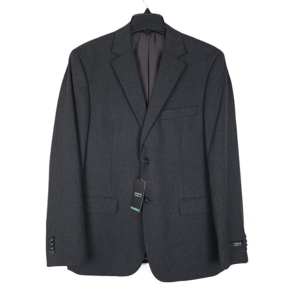 Alfani Mens Classic Fit Suit Jacket Blazer 40R Charcoal Grey Solid Stretch NWT